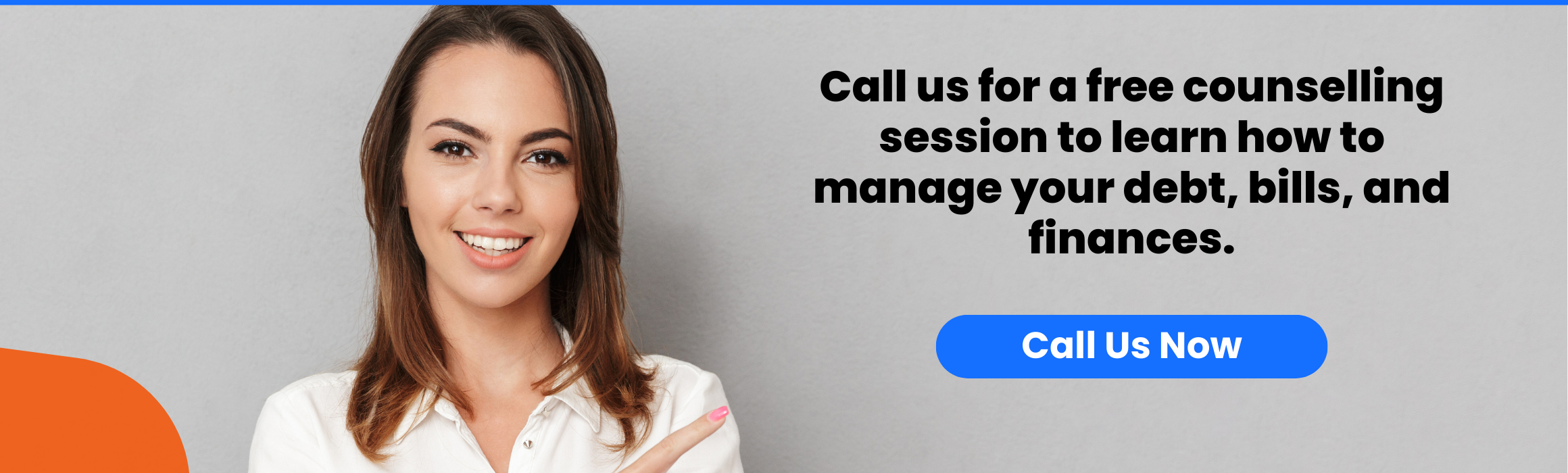 Woman pointing to the side and asking to call Credit Canada